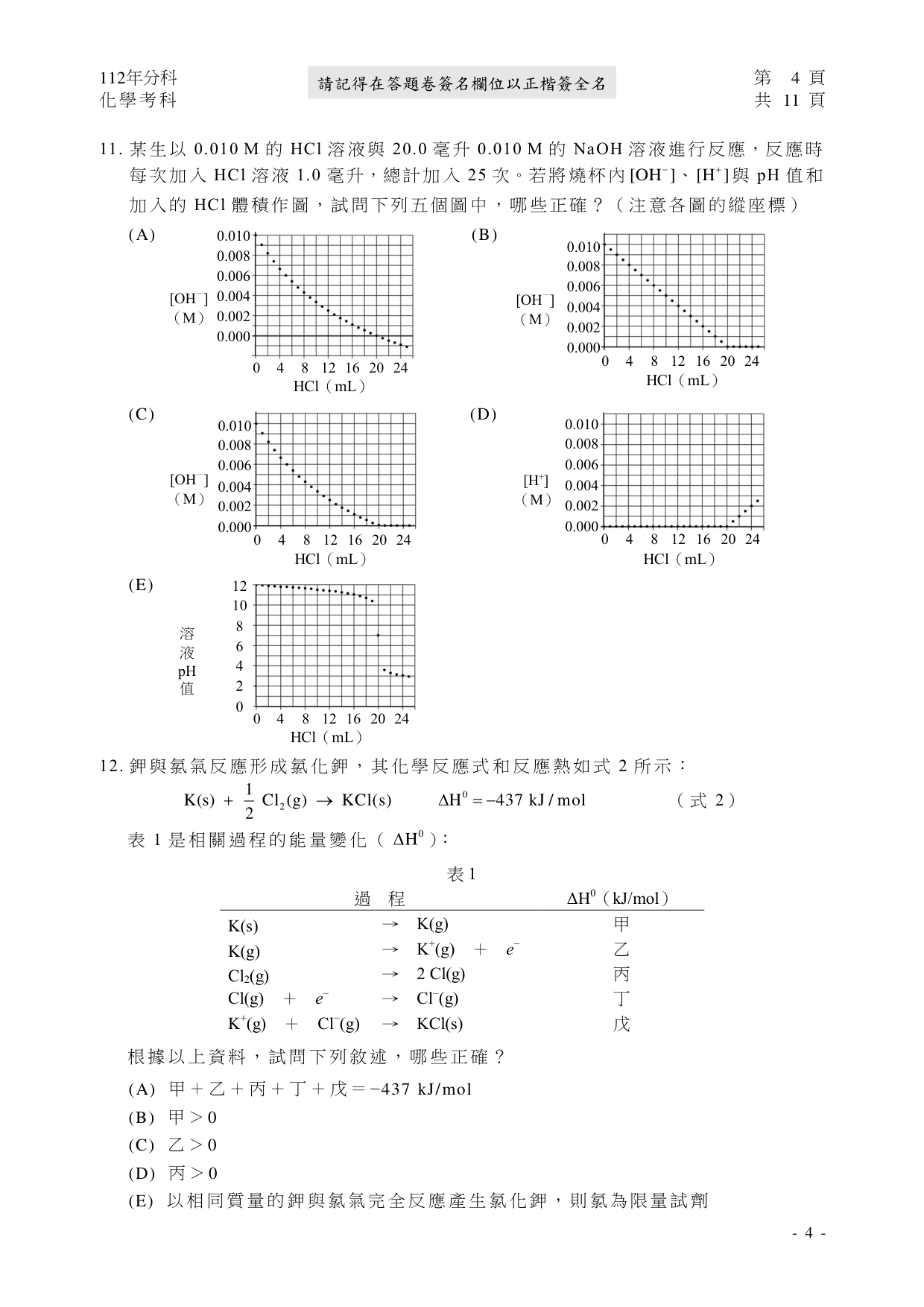 112 化學試題第 5 頁